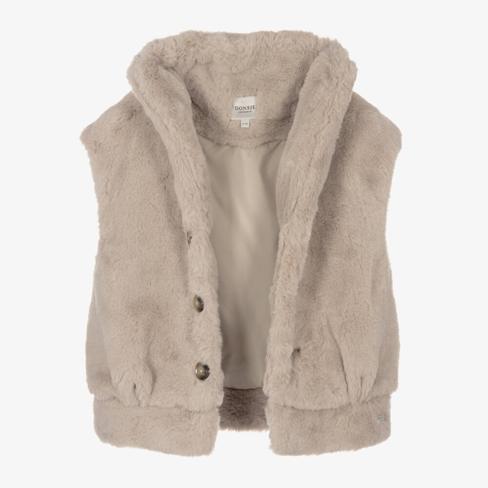 Donsje-Boys Beige Plush Bodywarmer | Childrensalon Outlet