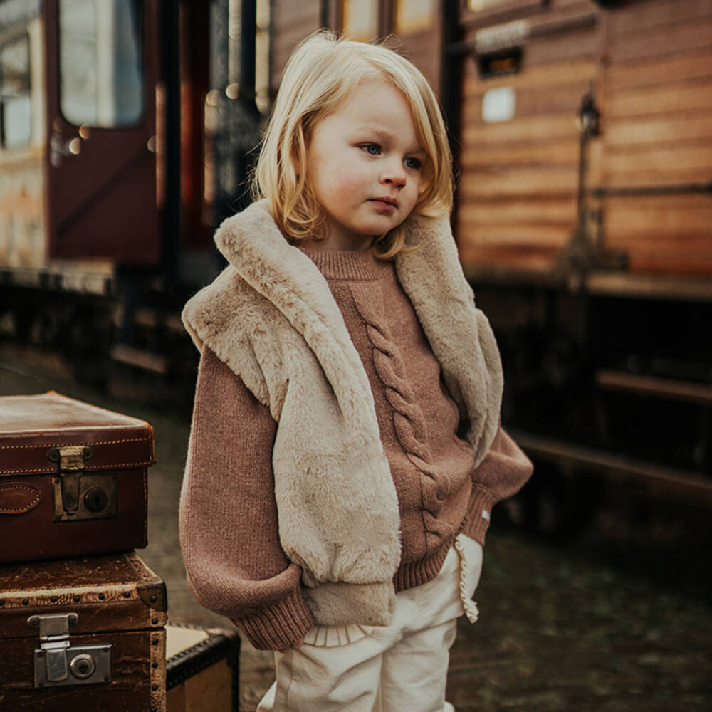 Donsje-Boys Beige Plush Bodywarmer | Childrensalon Outlet