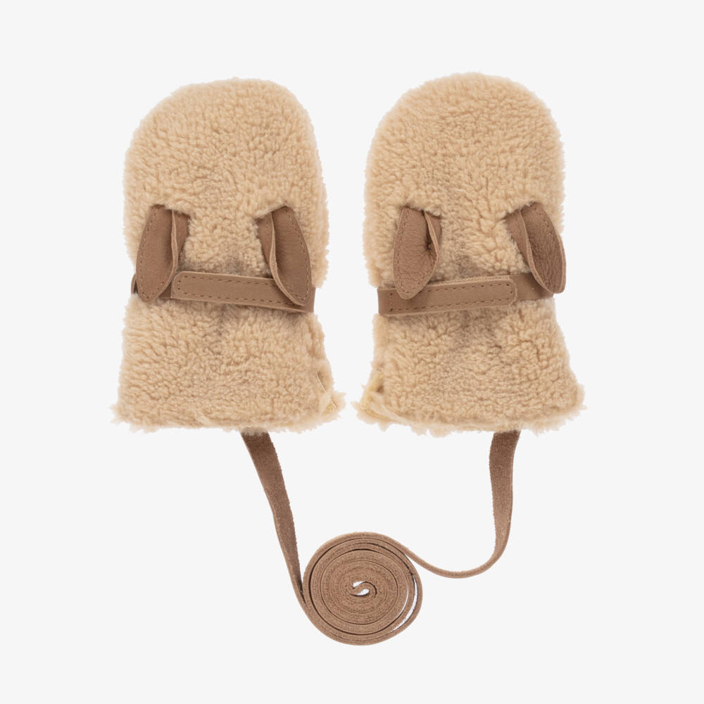 Donsje-Boys Beige Plush Fleece Mittens | Childrensalon Outlet