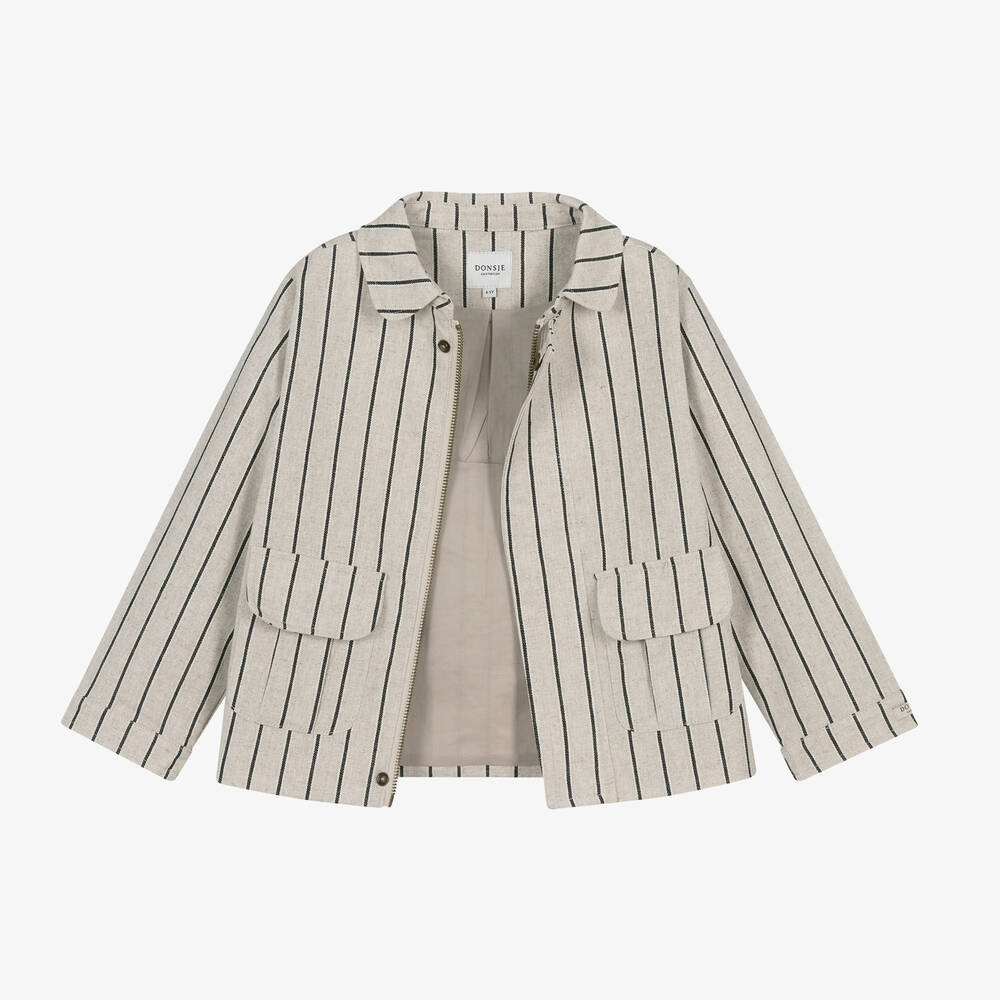 دونسجي-جاكيت قطن وكتان مقلم لون بيج للأولاد | Childrensalon Outlet