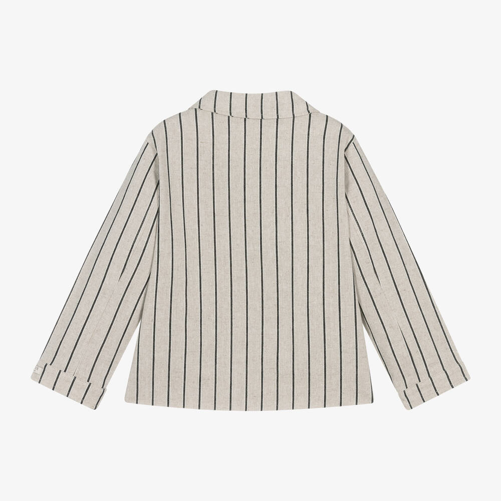 دونسجي-جاكيت قطن وكتان مقلم لون بيج للأولاد | Childrensalon Outlet