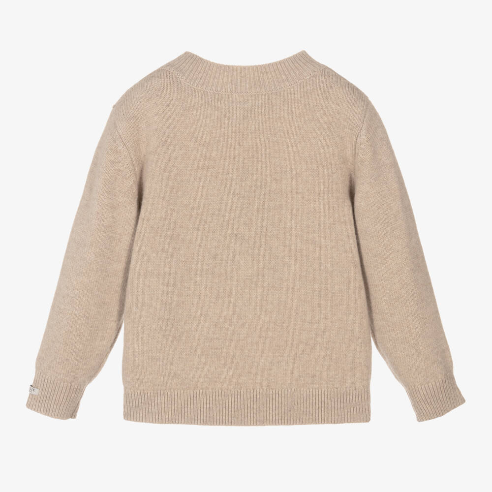 Donsje-Boys Beige Wool Bear Jumper | Childrensalon Outlet