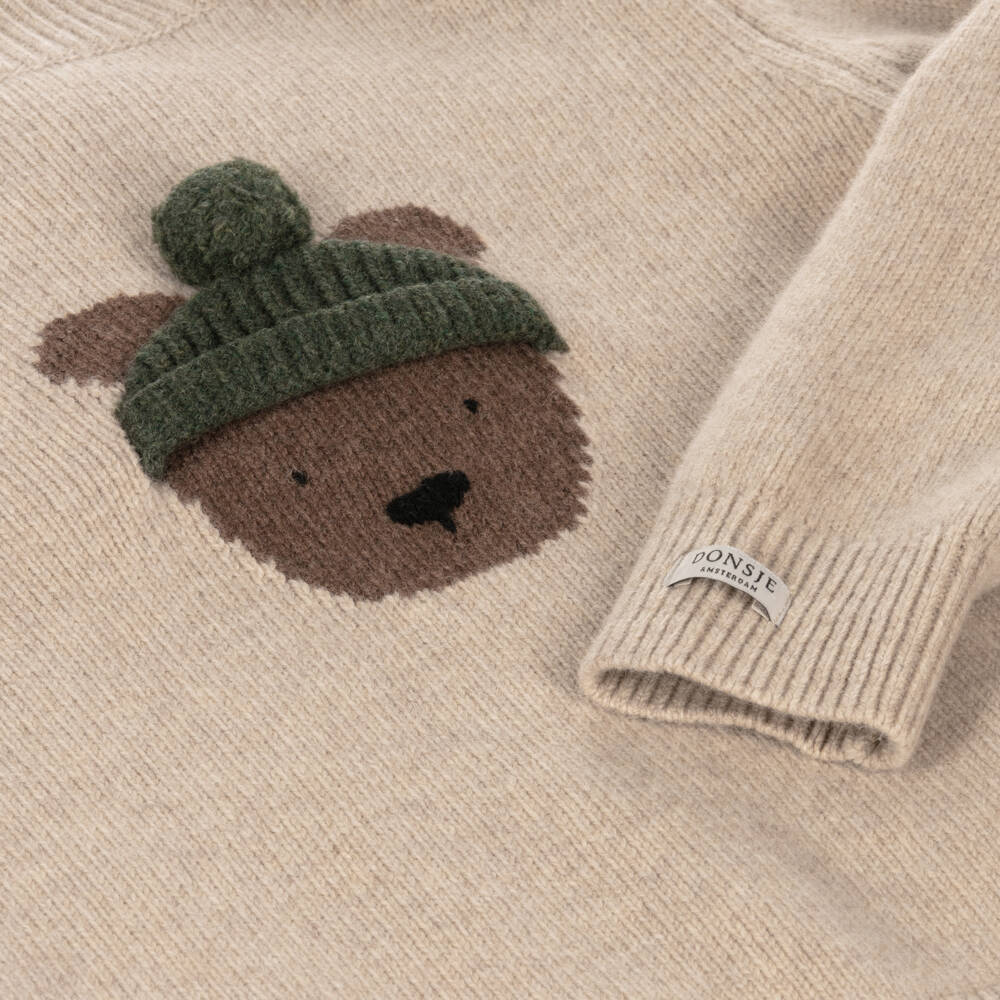 Donsje-Boys Beige Wool Bear Jumper | Childrensalon Outlet