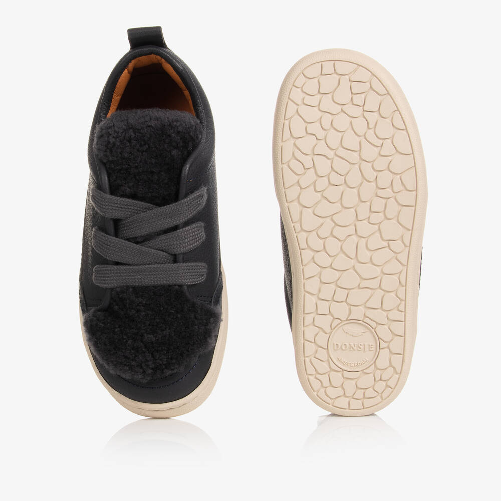 Donsje-Boys Blue Leather & Fleece Trainers | Childrensalon Outlet