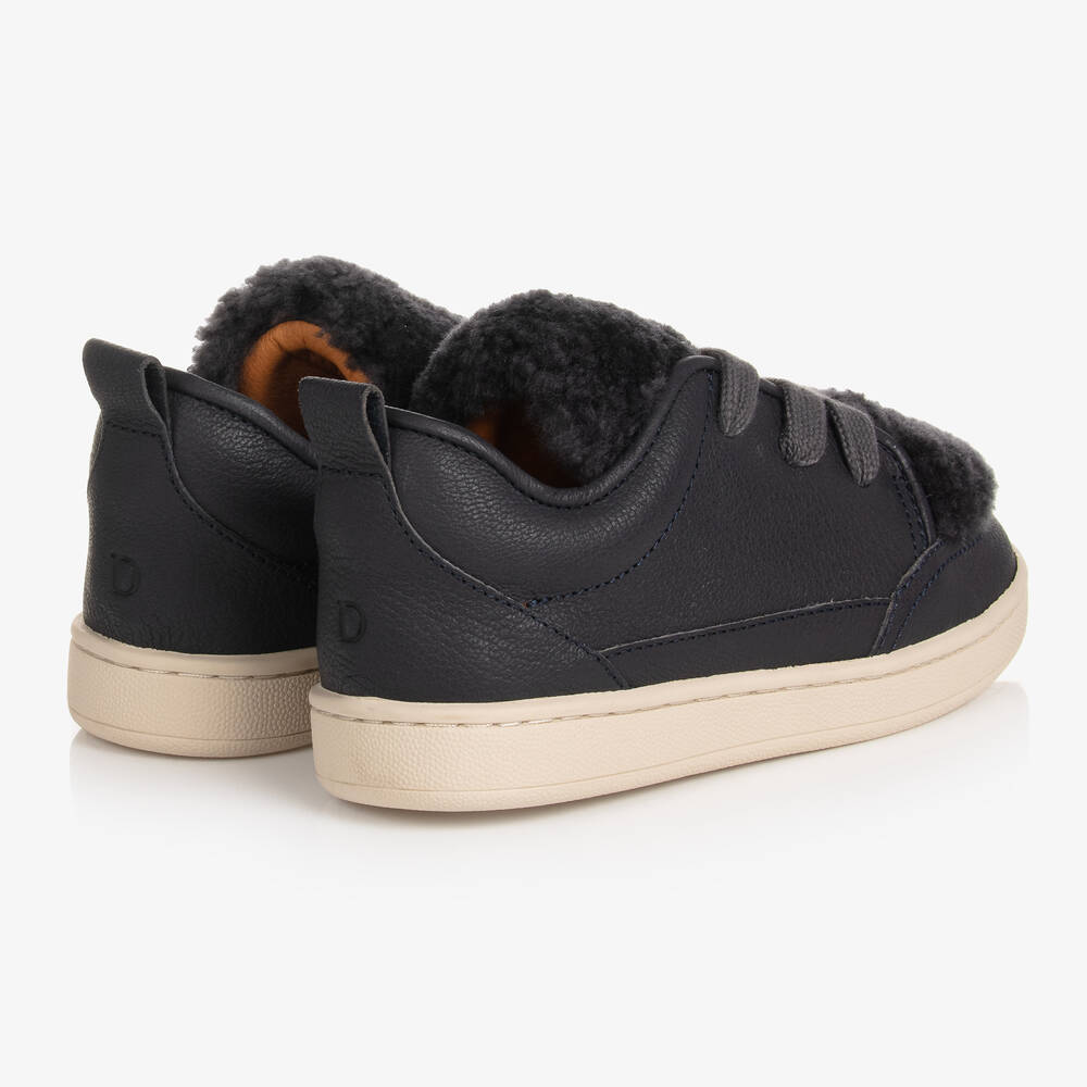 Donsje-Boys Blue Leather & Fleece Trainers | Childrensalon Outlet