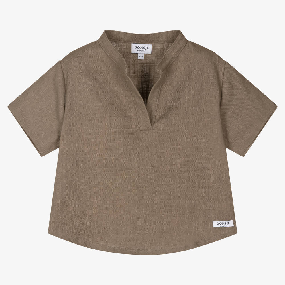 Donsje - Boys Brown Linen Shirt | Childrensalon