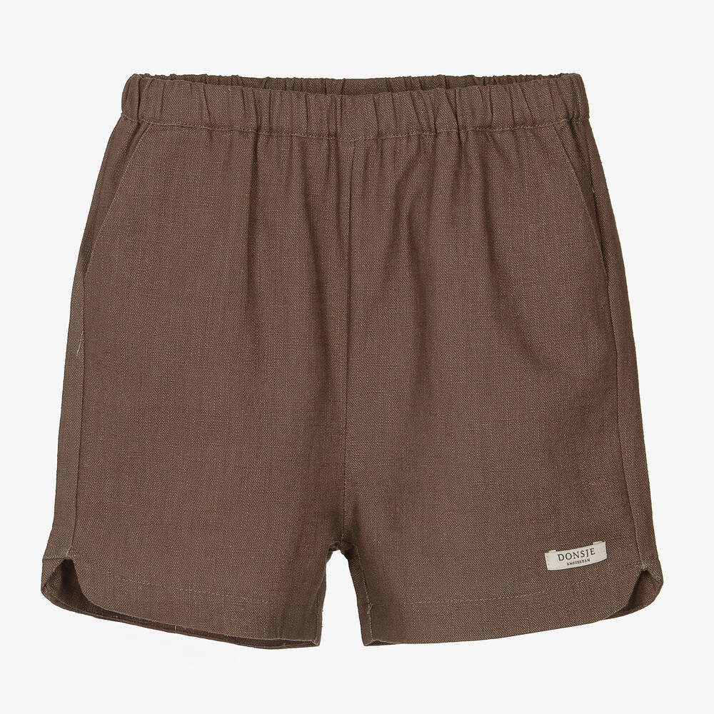 Donsje-Boys Brown Linen Shorts | Childrensalon Outlet