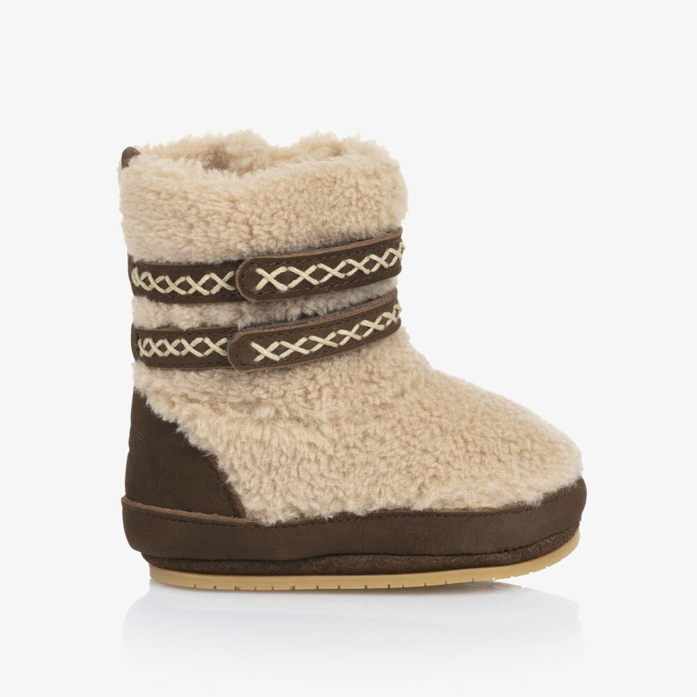 Donsje-Boys Brown Sherpa Booties | Childrensalon Outlet