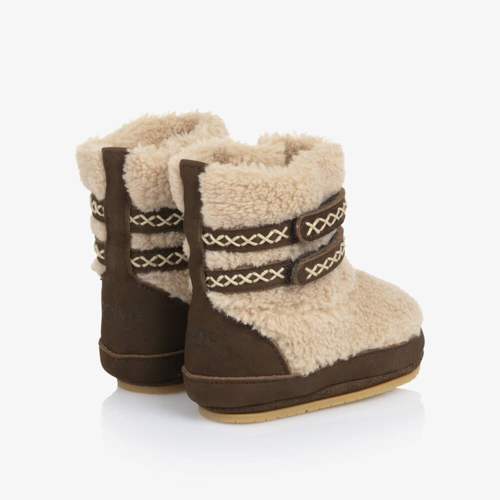 Donsje-Boys Brown Sherpa Booties | Childrensalon Outlet