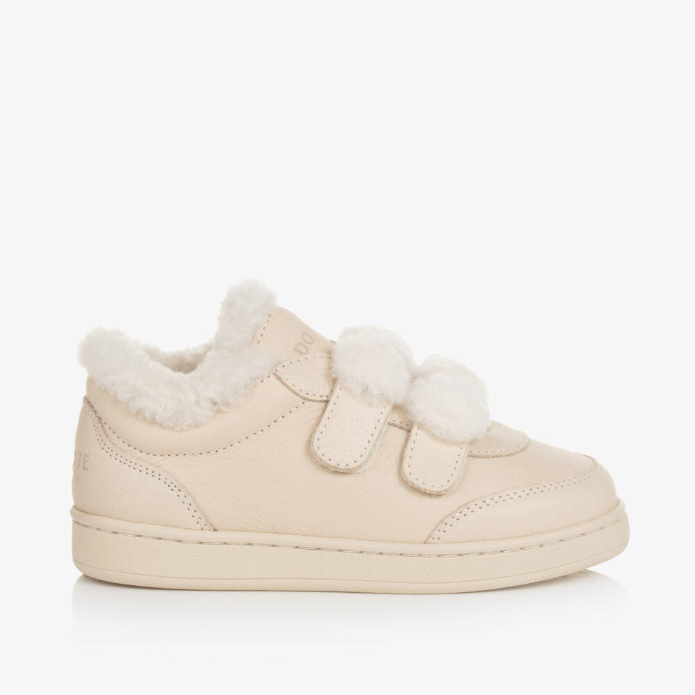 Donsje-Boys Cream Leather Fur Sneakers | Childrensalon Outlet