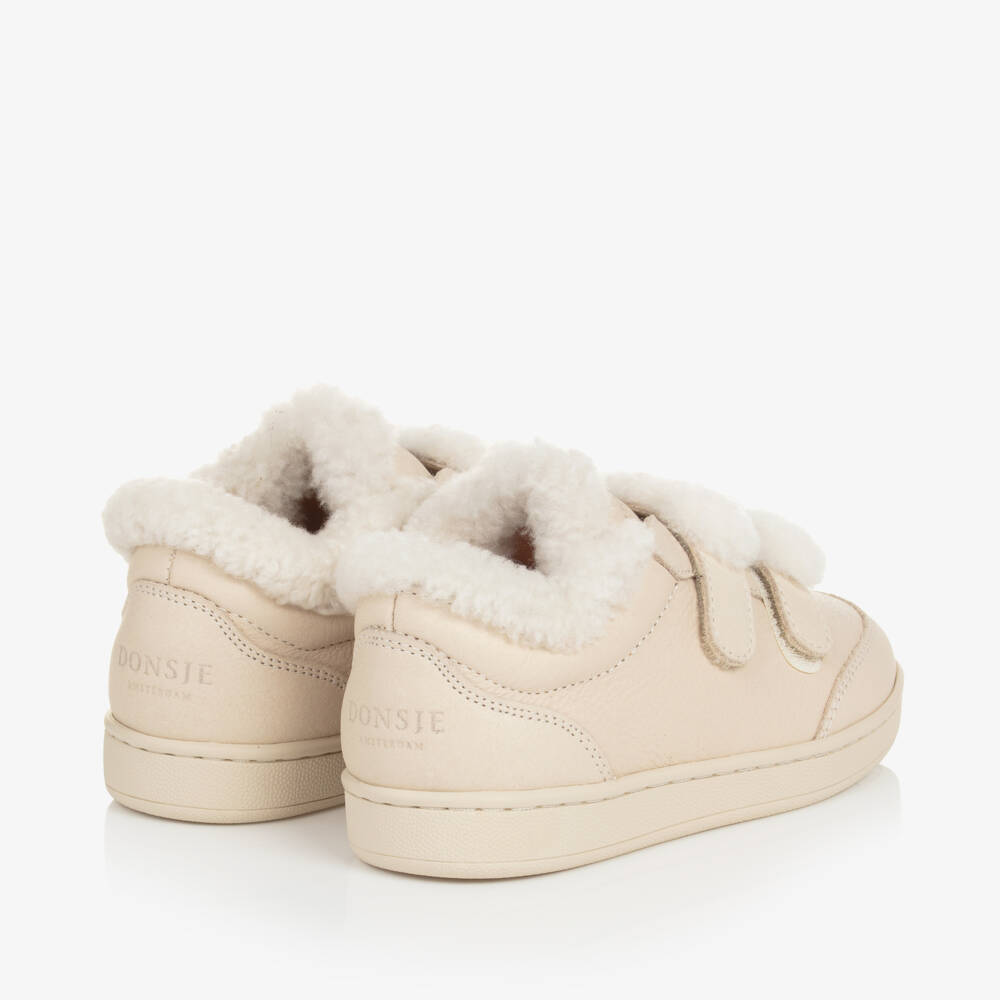 Donsje-Boys Cream Leather Fur Sneakers | Childrensalon Outlet