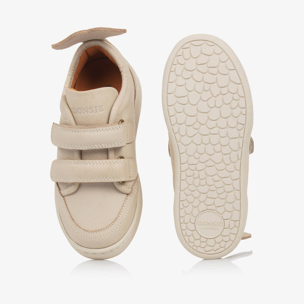 Donsje-Boys Ivory Leather Strap Sneakers | Childrensalon Outlet