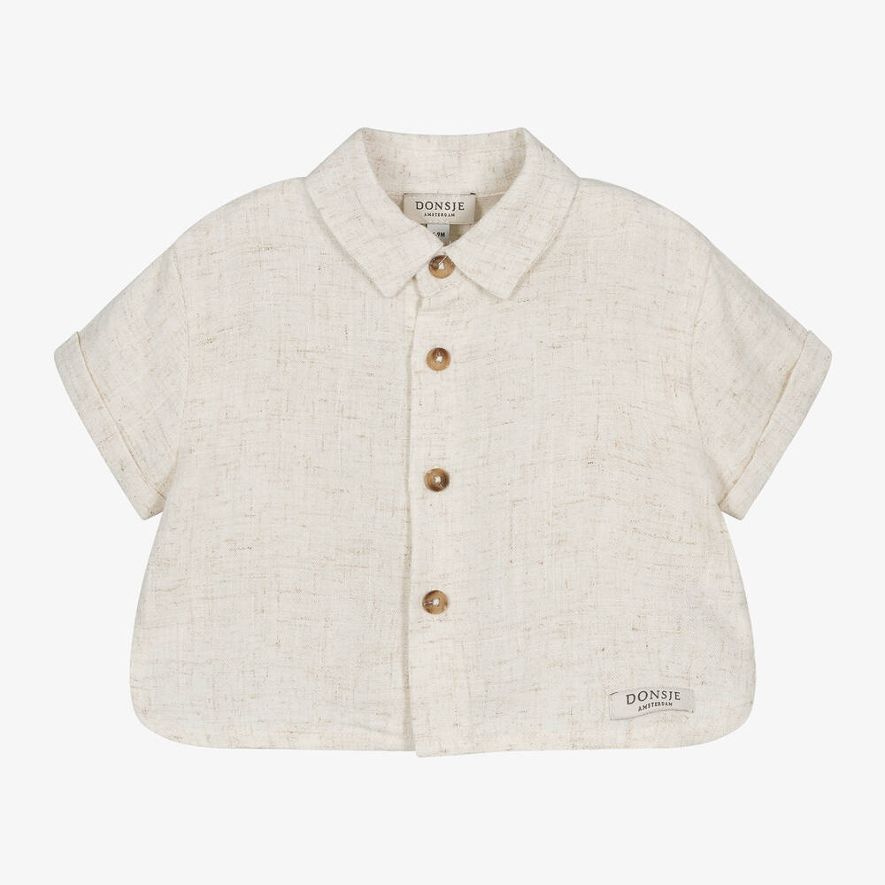 Donsje-Boys Ivory Viscose & Linen Shirt | Childrensalon Outlet