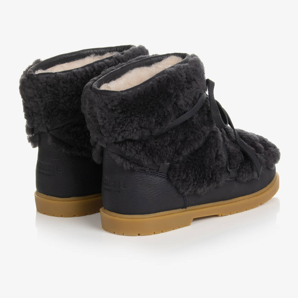 دونسجي-بوت بأربطة صوف فرو وجلد لون كحلي للأولاد | Childrensalon Outlet