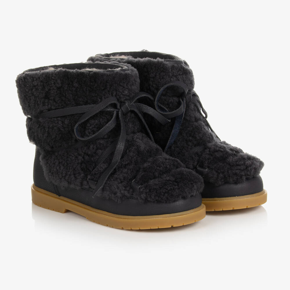 Donsje - Boys Navy Blue Wool Lace-Up Boots | Childrensalon