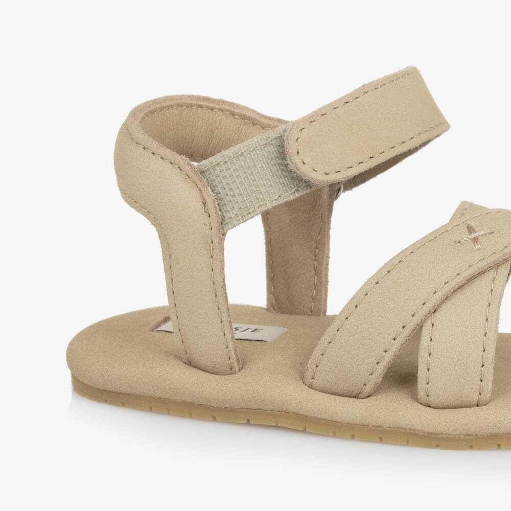 Donsje-Boys Taupe Leather First Steps | Childrensalon Outlet