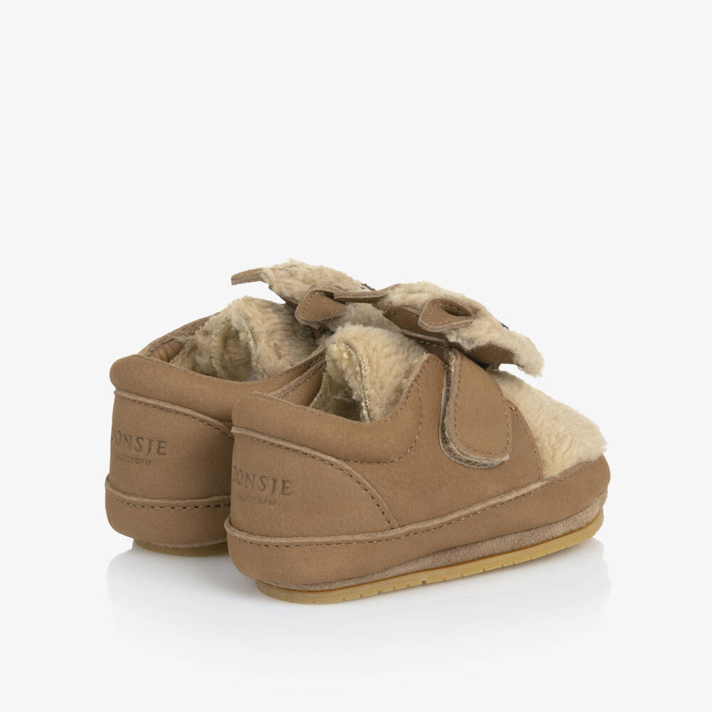Donsje-Brown Alpaca Nubuck Leather Pre-Walker Shoes | Childrensalon Outlet