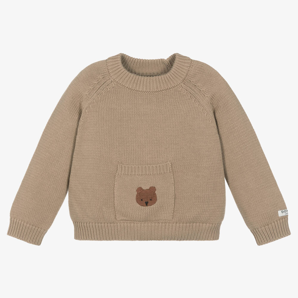 Donsje-Brown Cotton Teddy Bear Sweater | Childrensalon Outlet