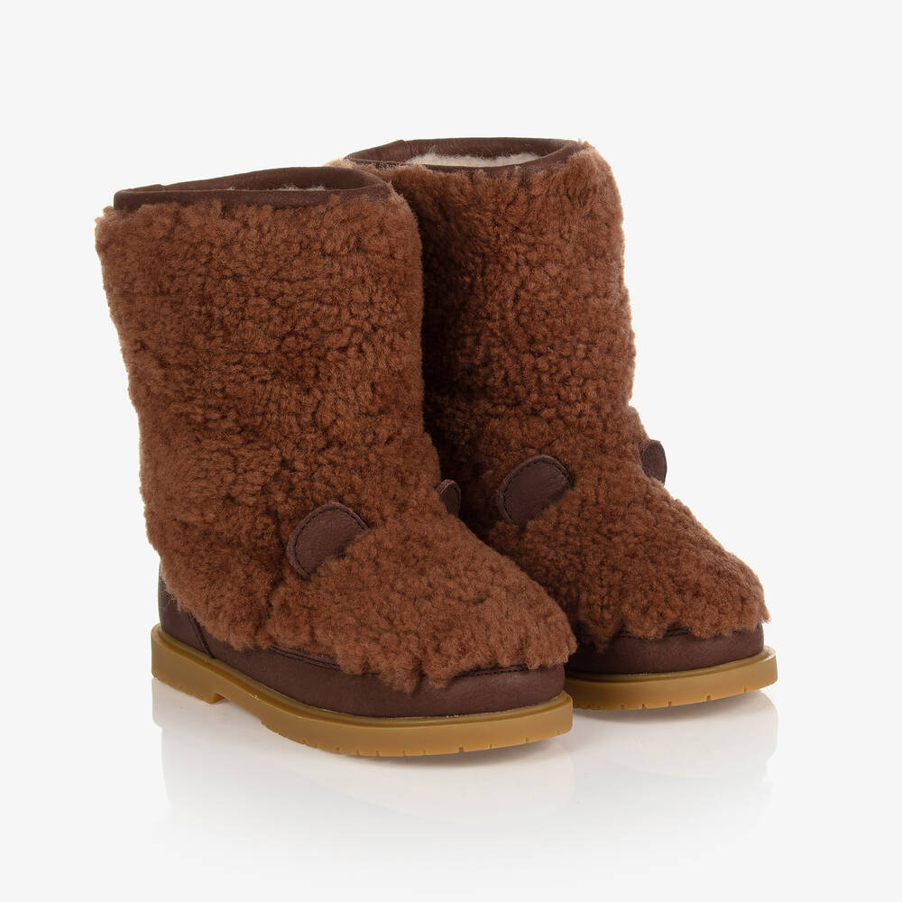 Donsje - Brown Furry Wool Boots | Childrensalon