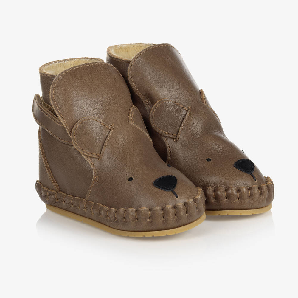 Donsje - Коричневые кожаные ботинки в виде головы медвежонка | Childrensalon