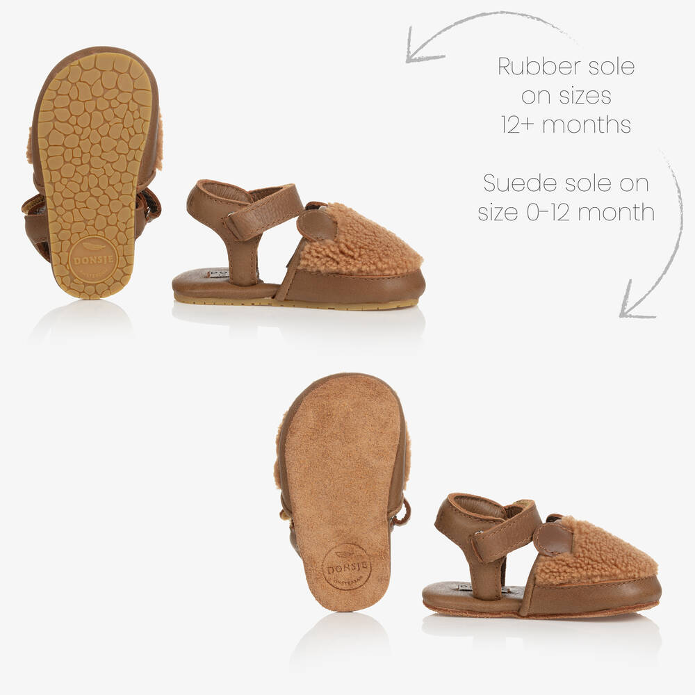 Donsje-Коричневые кожаные пинетки Медвежонок | Childrensalon Outlet