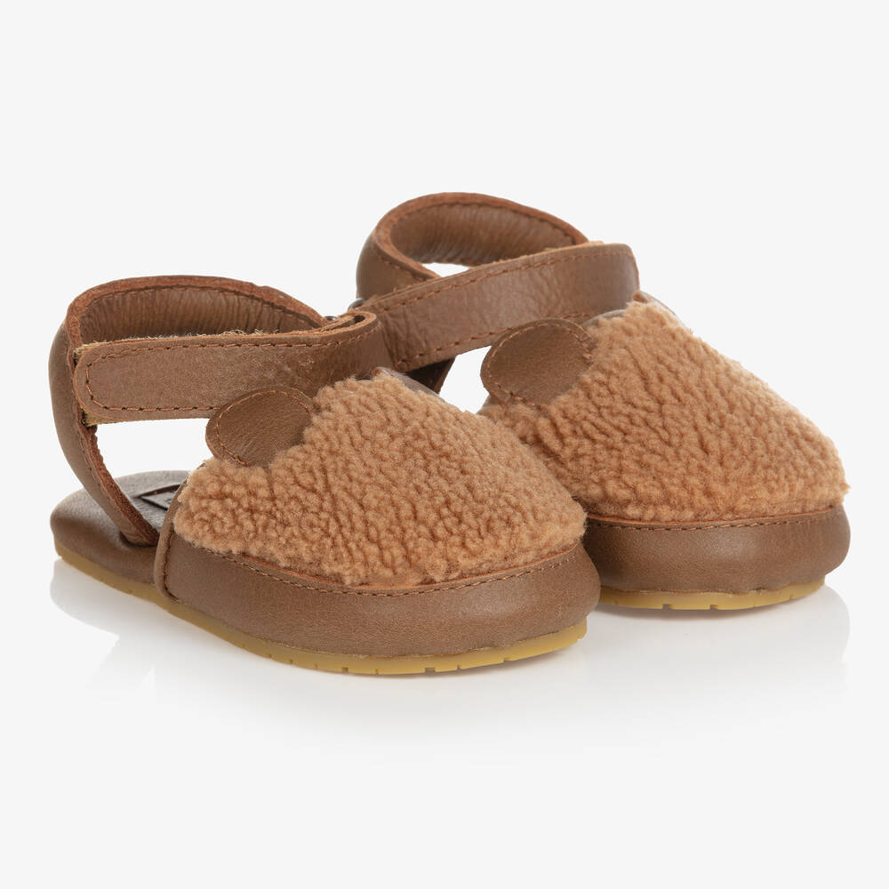 Donsje - حذاء جلد وفرو صناعي لون بني لمرحلة قبل المشي | Childrensalon