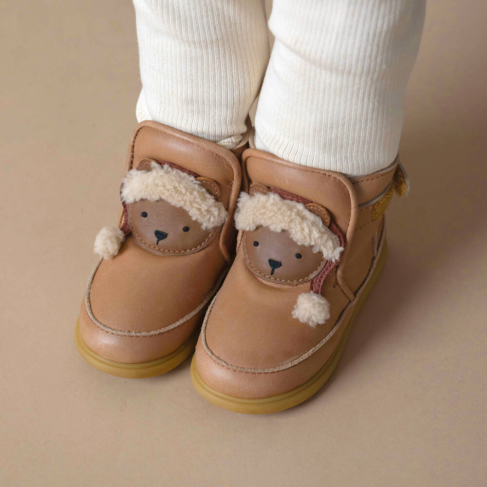 Donsje-Brown Leather Christmas Bear First Walkers | Childrensalon Outlet
