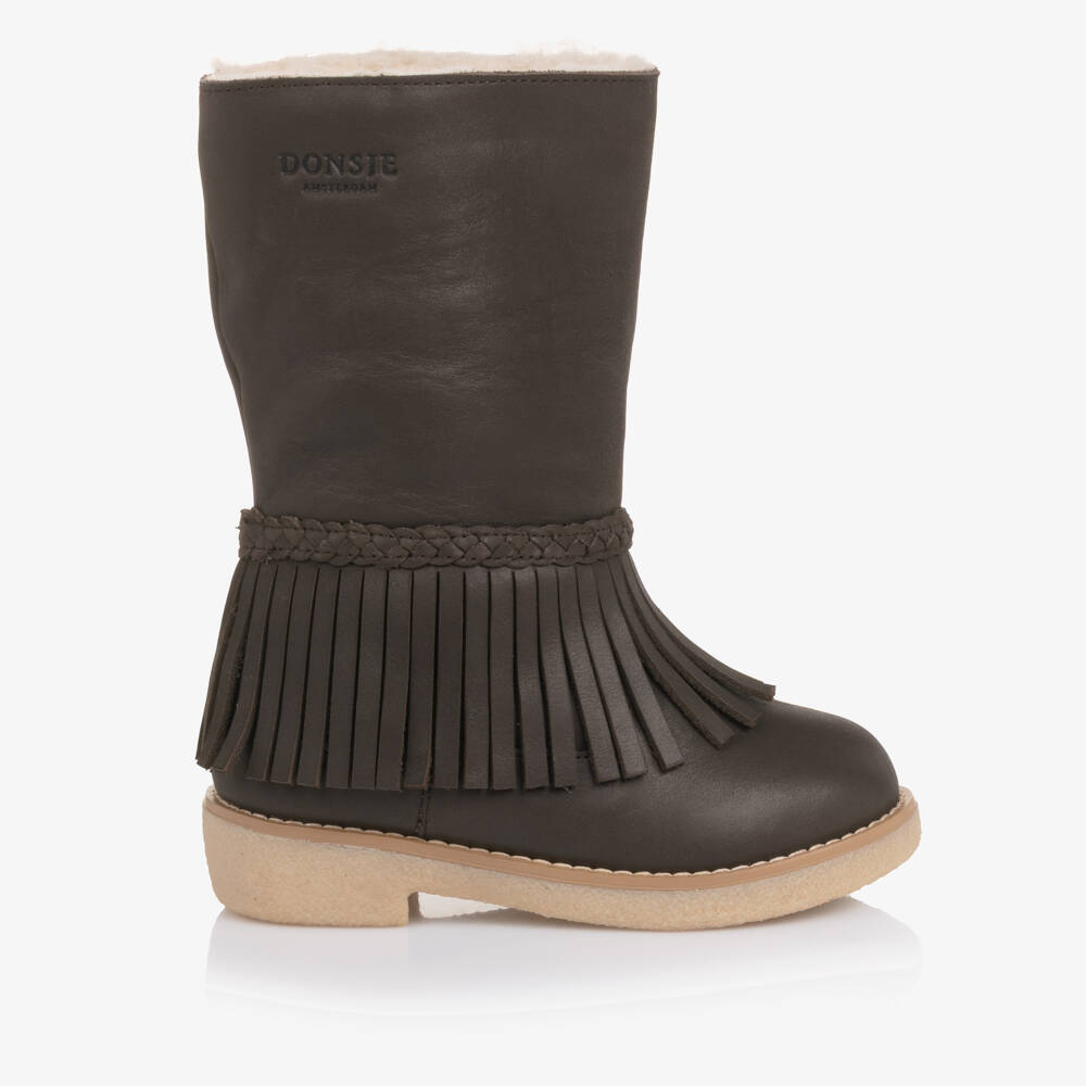 Donsje-Brown Leather Fringe Boots | Childrensalon Outlet