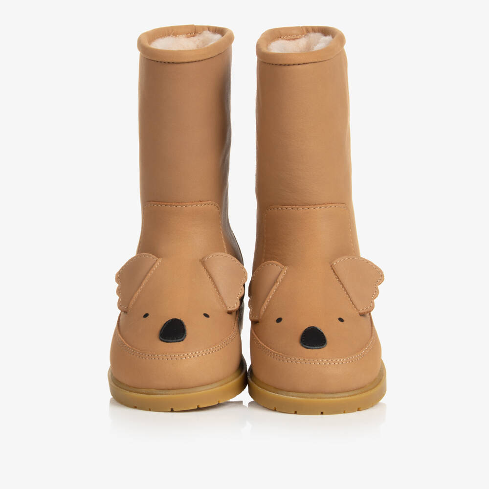 Donsje-Brown Leather Koala Boots | Childrensalon Outlet