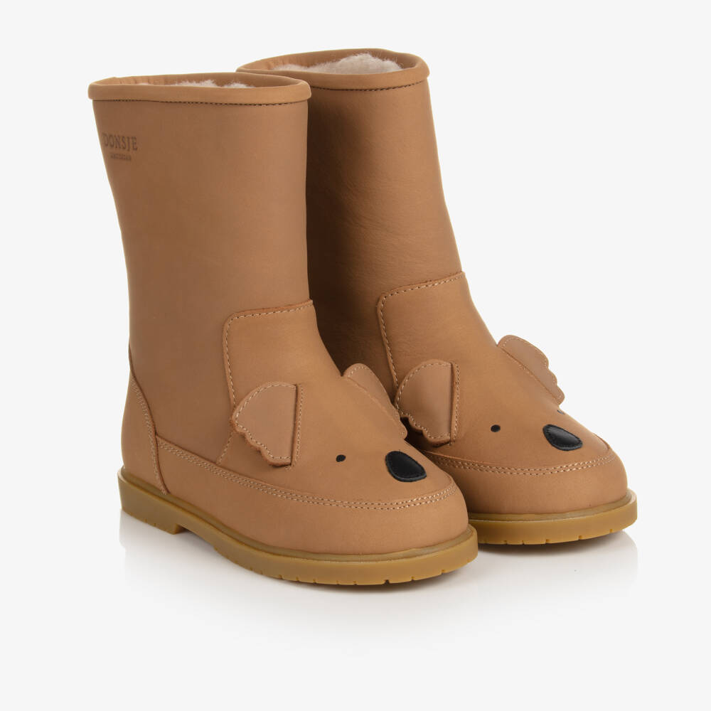 Donsje-Brown Leather Koala Boots | Childrensalon Outlet