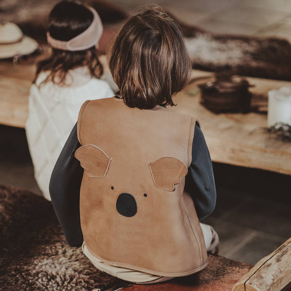 Donsje-Brown Leather Koala Gilet | Childrensalon Outlet