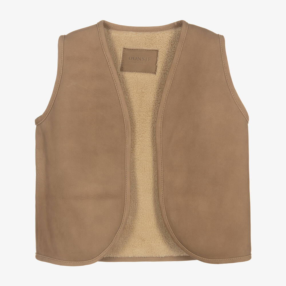 Donsje - Gilet marron en cuir koala | Childrensalon