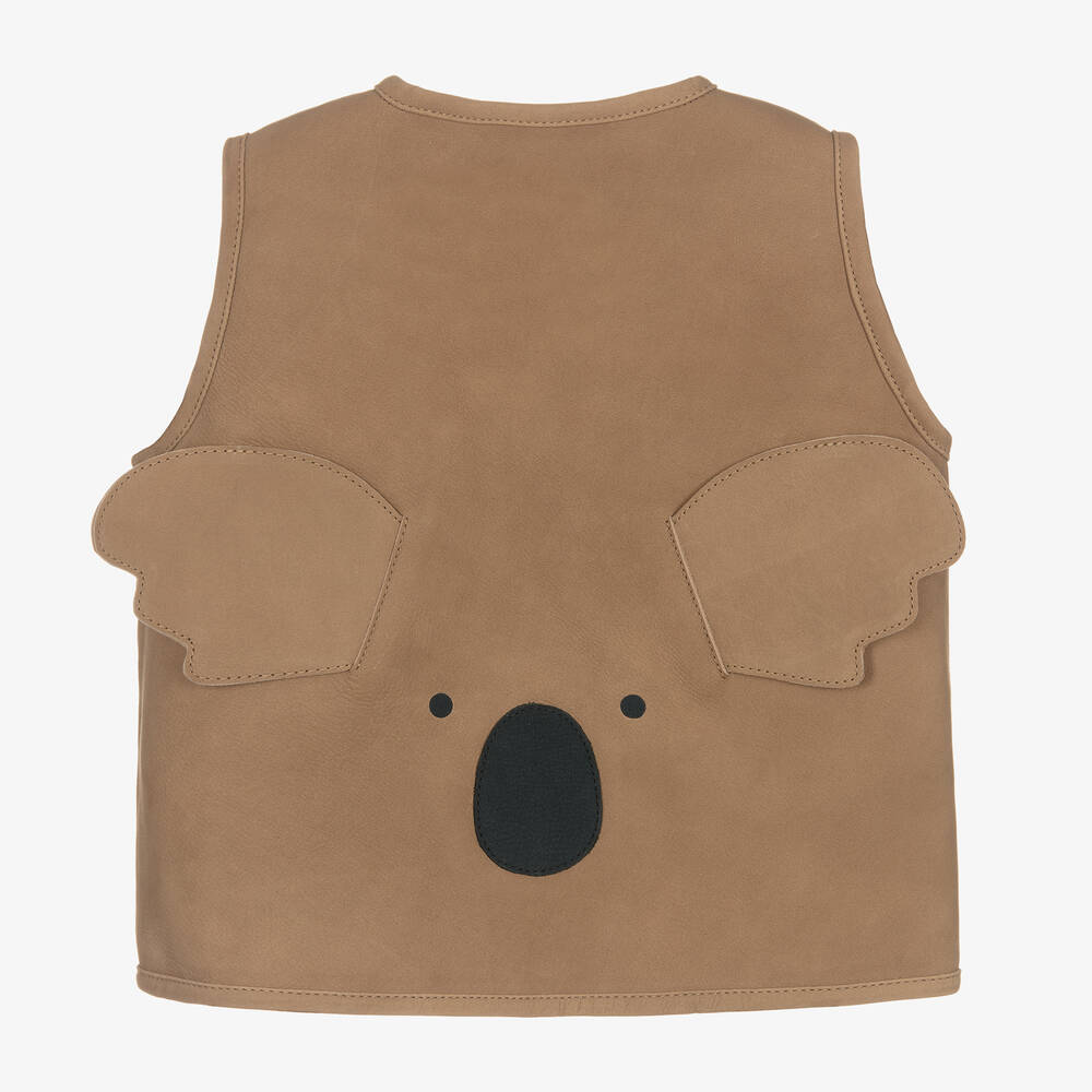 Donsje-Brown Leather Koala Gilet | Childrensalon Outlet