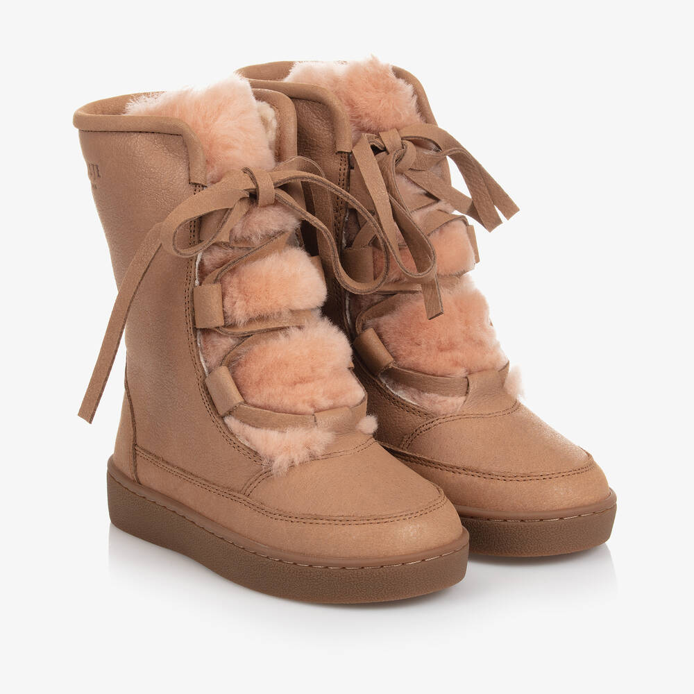 Donsje - Brown Leather Lace-Up Boots | Childrensalon