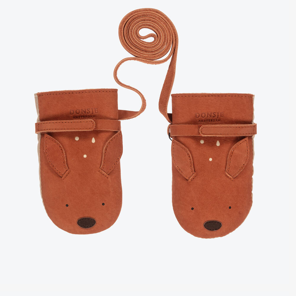 Donsje - Brown Leather Mittens | Childrensalon