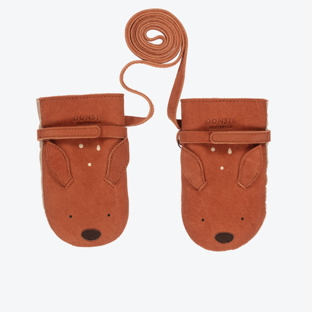 Donsje - Moufles marron en cuir | Childrensalon