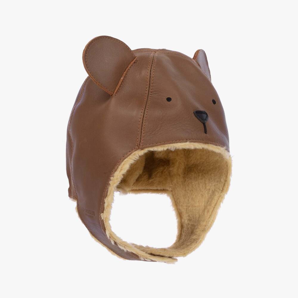 Donsje-Brown Leather Teddy Bear Hat | Childrensalon Outlet