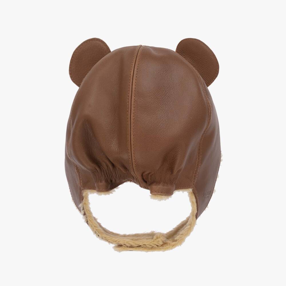 Donsje-Brown Leather Teddy Bear Hat | Childrensalon Outlet