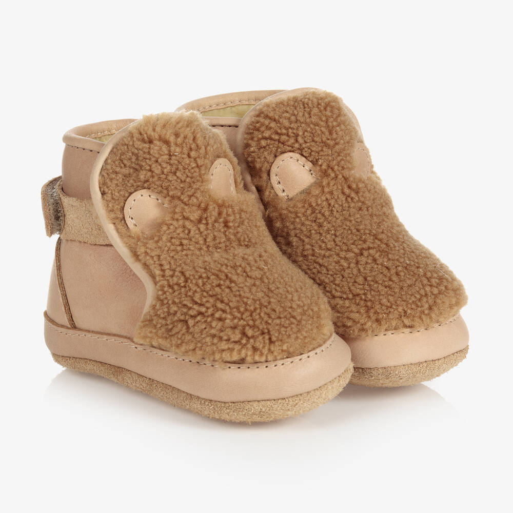 Donsje - حذاء جلد وفرو صناعي لون بني فاتح للأطفال | Childrensalon