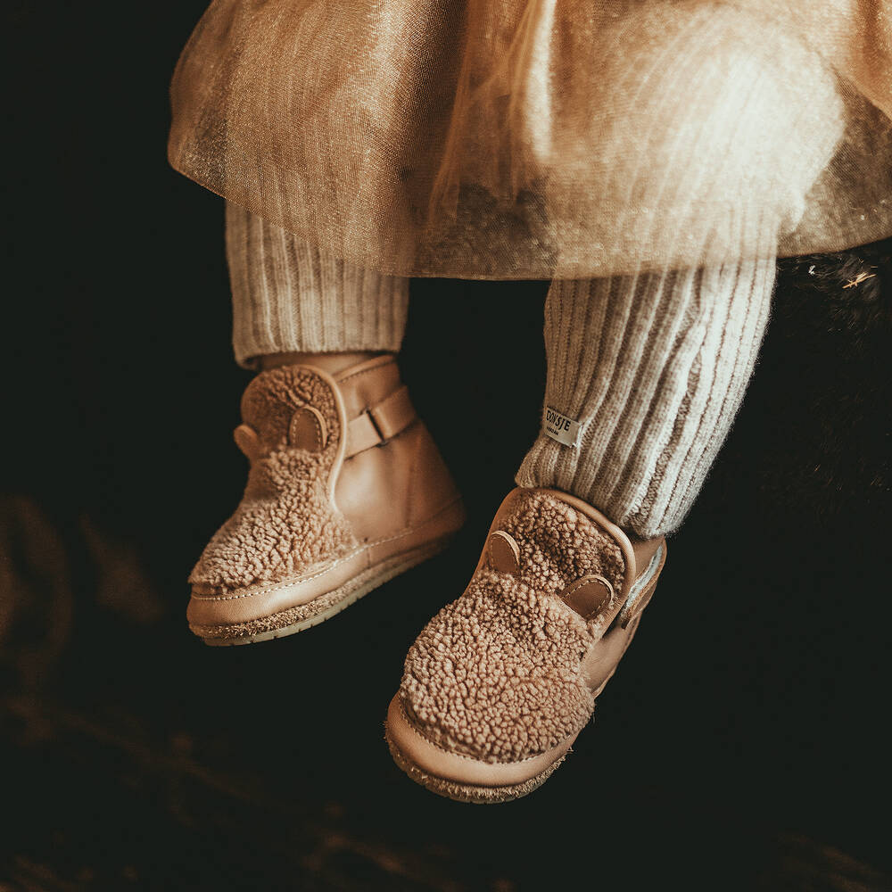 دونسجي-حذاء جلد وفرو صناعي لون بني فاتح للأطفال | Childrensalon Outlet