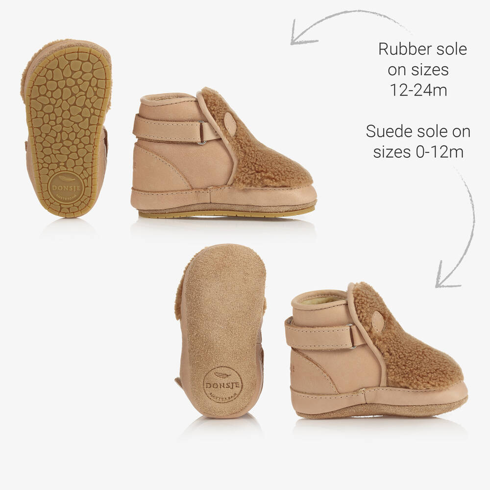 دونسجي-حذاء جلد وفرو صناعي لون بني فاتح للأطفال | Childrensalon Outlet
