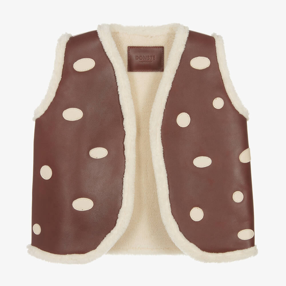 Donsje - Brown Leather Toadstool Gilet | Childrensalon