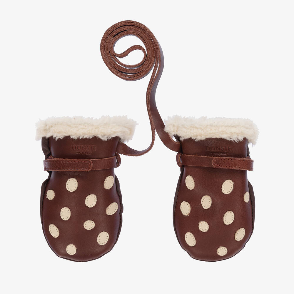 Donsje - Brown Leather Toadstool Mittens | Childrensalon