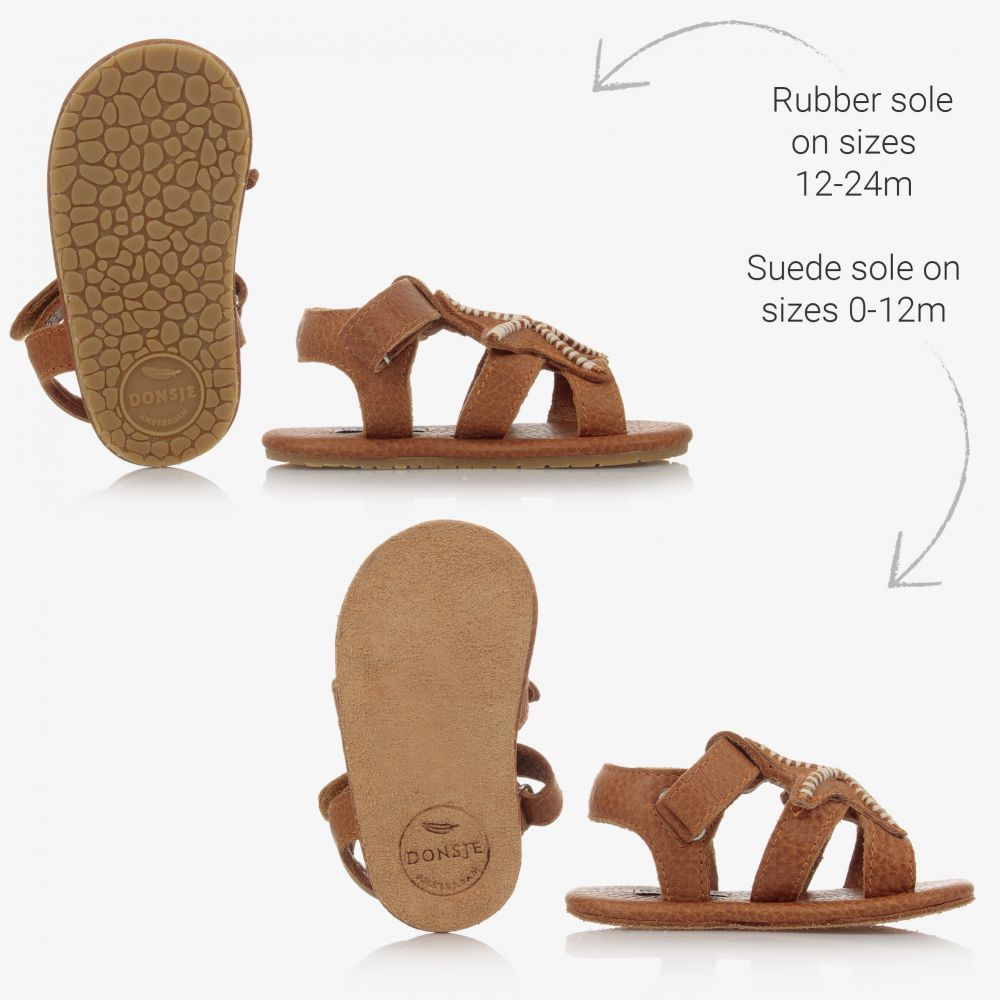 Donsje-Коричневые кожаные сандалии на липучке | Childrensalon Outlet