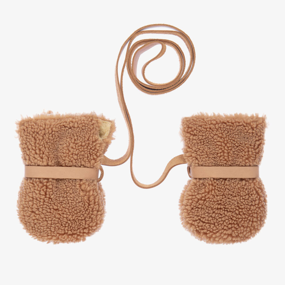 Donsje-Brown Teddy Fleece Baby Mittens | Childrensalon Outlet