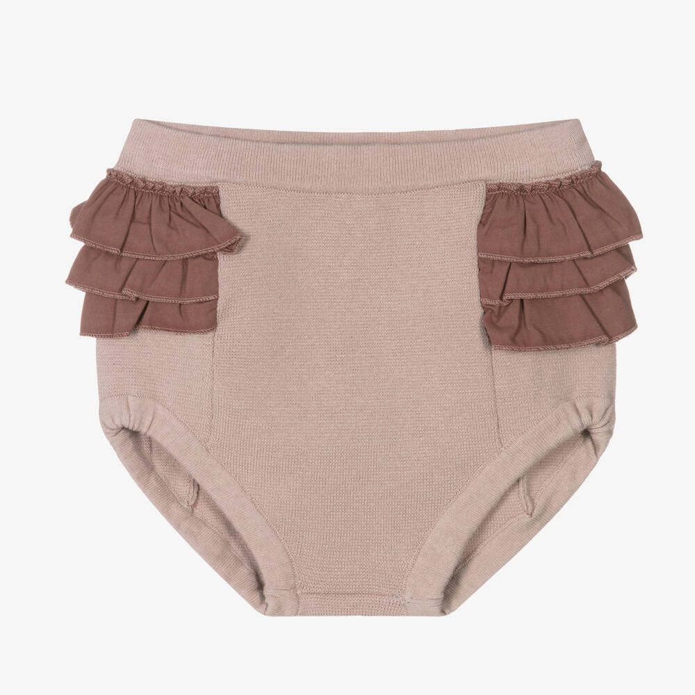 Donsje - Dusky Pink Knitted Frilly Pants | Childrensalon