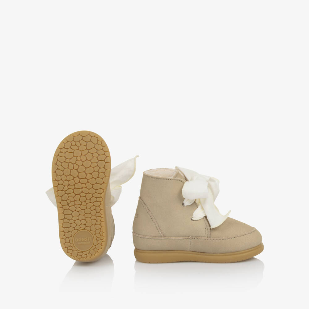 Donsje-Girls Beige Bow Walking Shoes | Childrensalon Outlet