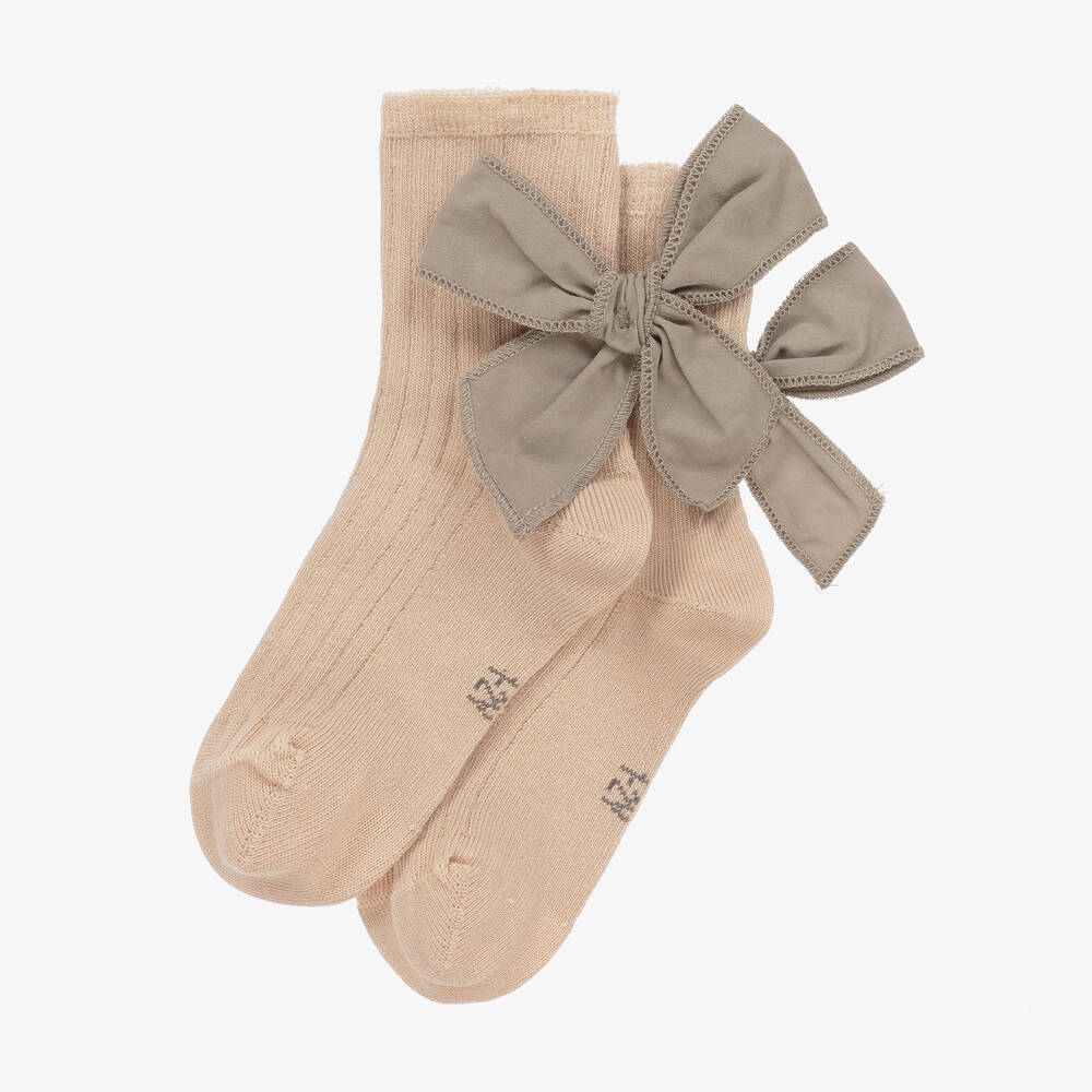 Donsje-جوارب مزيج قطن محبوك لون بيج وبني للبنات | Childrensalon Outlet