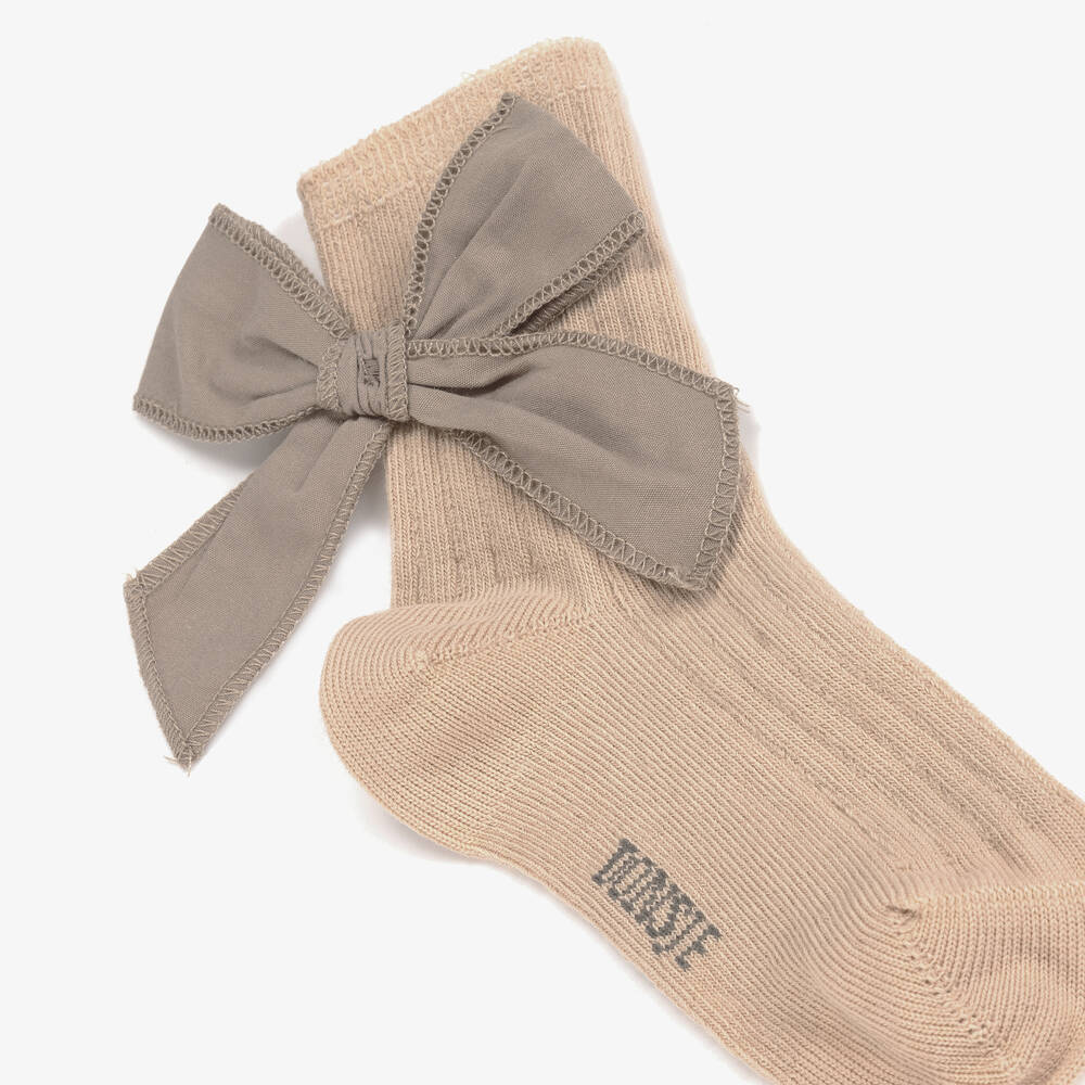Donsje-جوارب مزيج قطن محبوك لون بيج وبني للبنات | Childrensalon Outlet