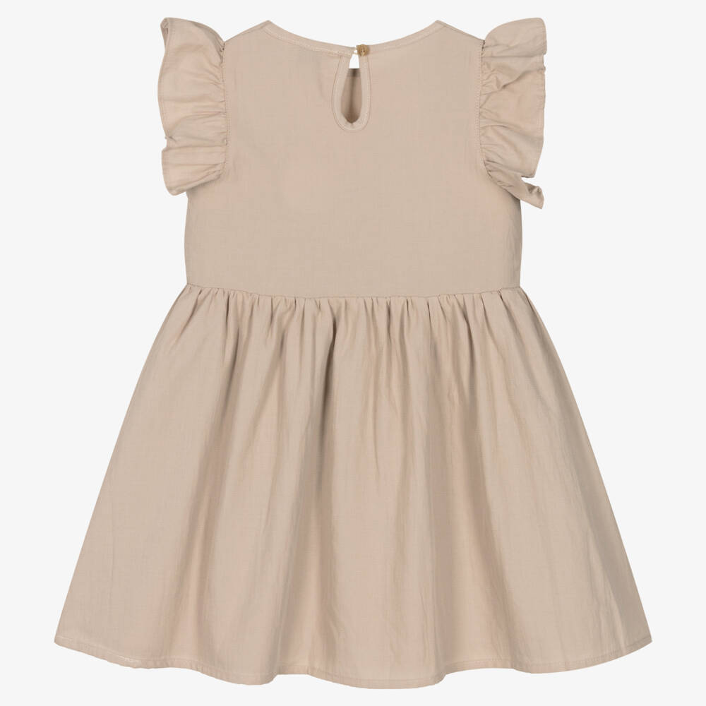 Donsje-Girls Beige Cotton Dress | Childrensalon Outlet